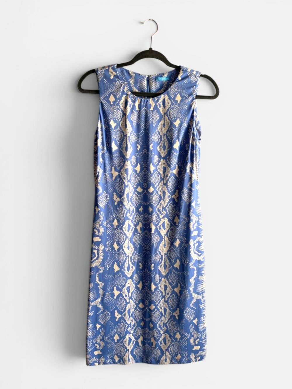 J McLaughlin Blue Snakeskin Print Sleeveless Sheath Dress Size Small